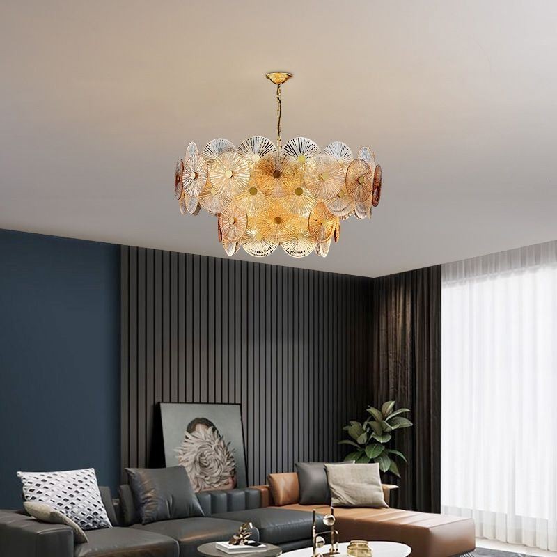 Modern Spark Disc Chandelier Firework Glass Pendant Lamp Home Deco Lighting