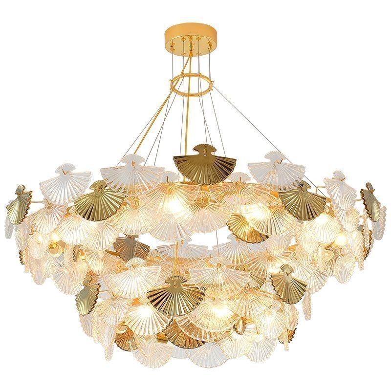 European Glass Hanging Light Fan Shaped Art Chandelier