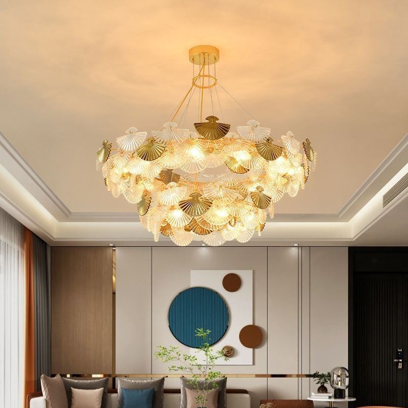 European Glass Hanging Light Fan Shaped Art Chandelier