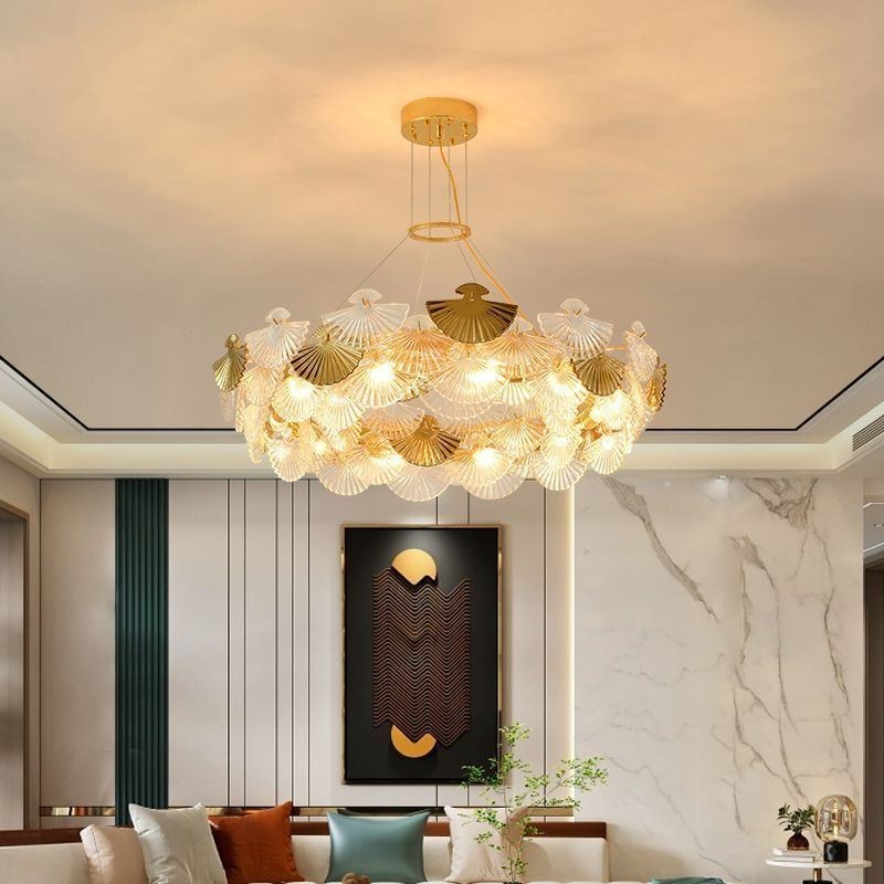 European Glass Hanging Light Fan Shaped Art Chandelier