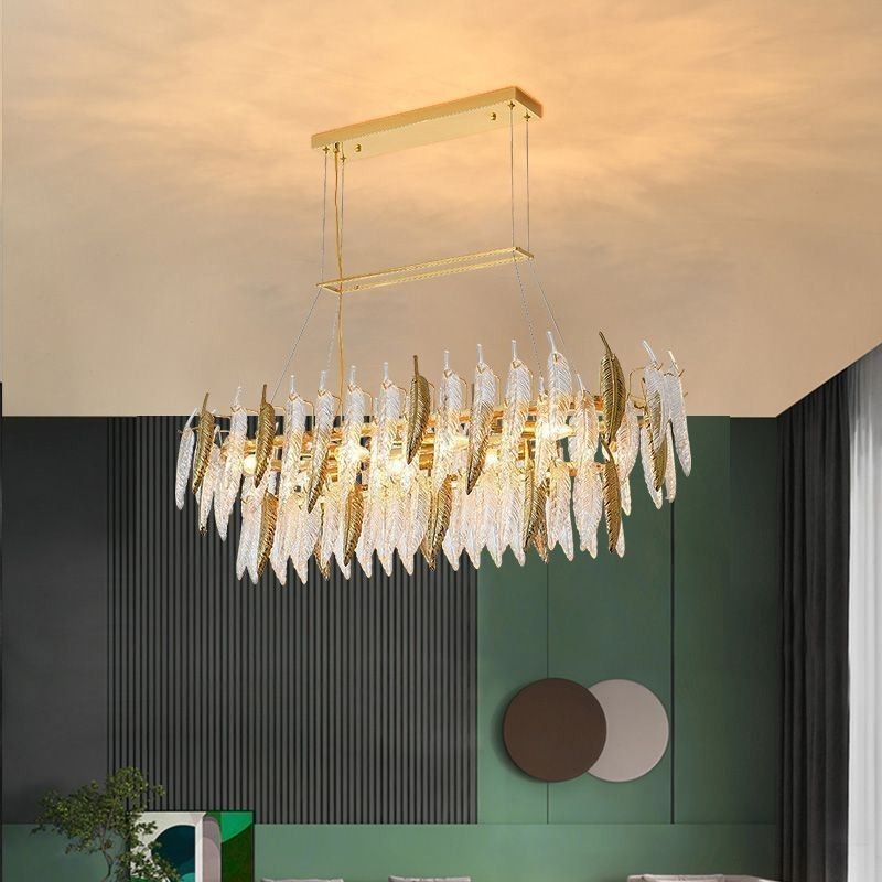 Artistic Glass Chandelier Feather Oval Pendant Light