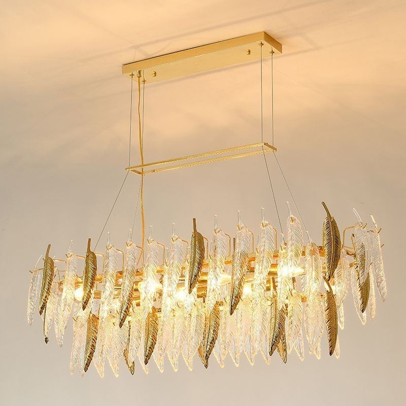 Artistic Glass Chandelier Feather Oval Pendant Light