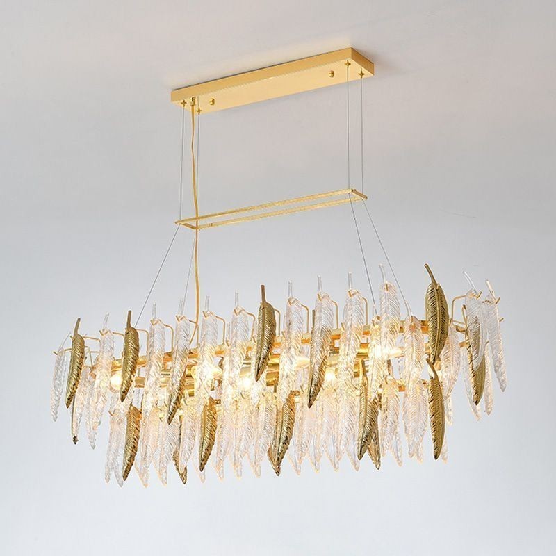 Artistic Glass Chandelier Feather Oval Pendant Light
