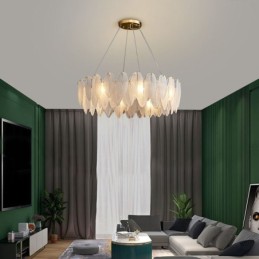 Artistic Glass Chandelier Feather Round Pendant Light