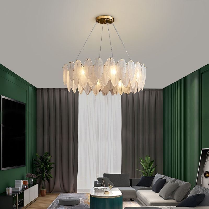 Artistic Glass Chandelier Feather Round Pendant Light