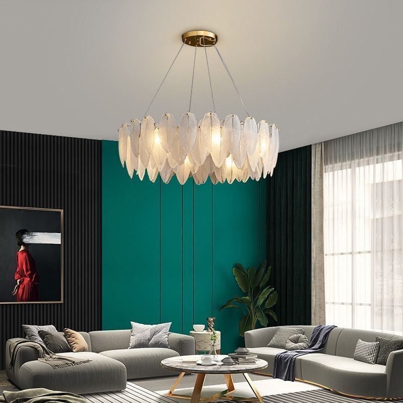 Artistic Glass Chandelier Feather Round Pendant Light