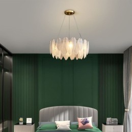 Artistic Glass Chandelier Feather Round Pendant Light