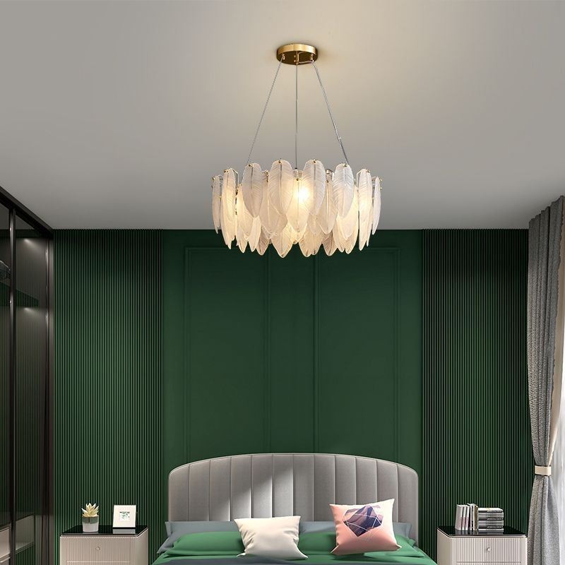 Artistic Glass Chandelier Feather Round Pendant Light
