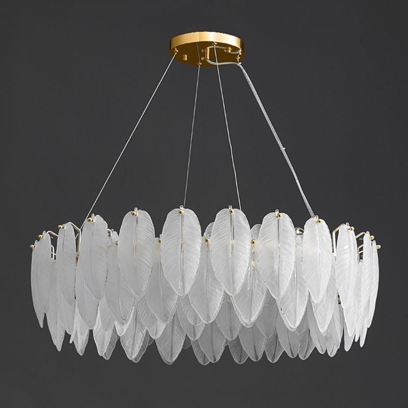 Artistic Glass Chandelier Feather Round Pendant Light