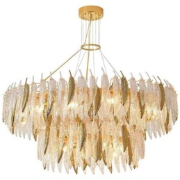 Artistic Glass Chandelier Feather Round Ceiling Light