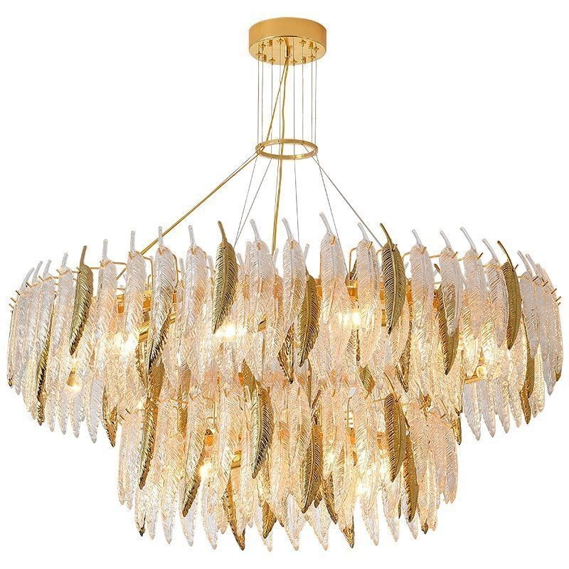 Artistic Glass Chandelier Feather Round Ceiling Light
