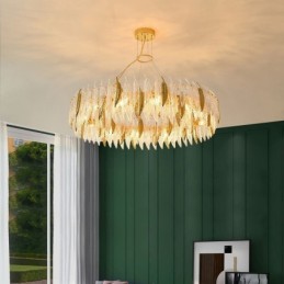 Artistic Glass Chandelier Feather Round Ceiling Light