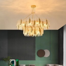 Artistic Glass Chandelier Feather Round Ceiling Light