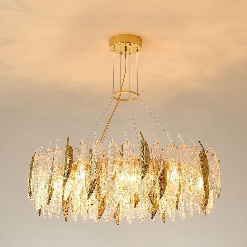 Artistic Glass Chandelier Feather Round Ceiling Light