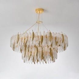 Artistic Glass Chandelier Feather Round Ceiling Light