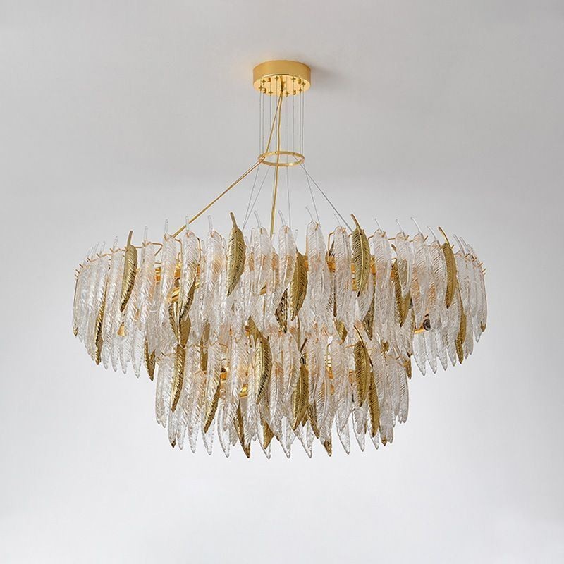 Artistic Glass Chandelier Feather Round Ceiling Light