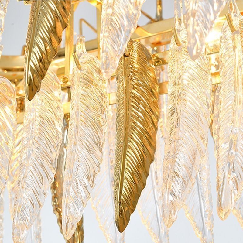Artistic Glass Chandelier Feather Round Ceiling Light