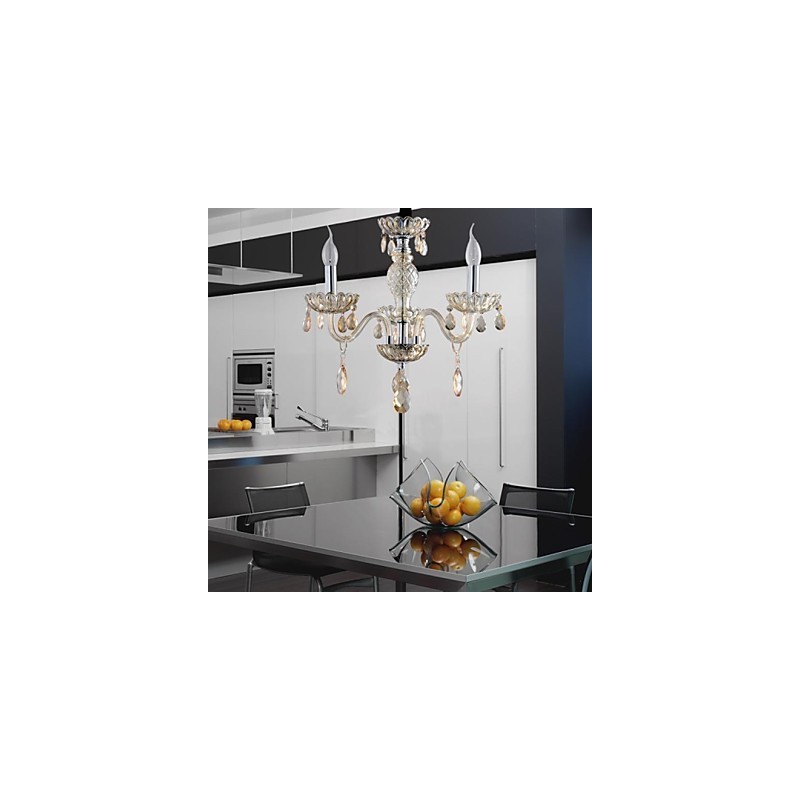 3 Light The style of palace Glass Chandelier With Candle Bulb