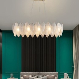 Artistic Glass Chandelier Feather Round Pendant Lighting