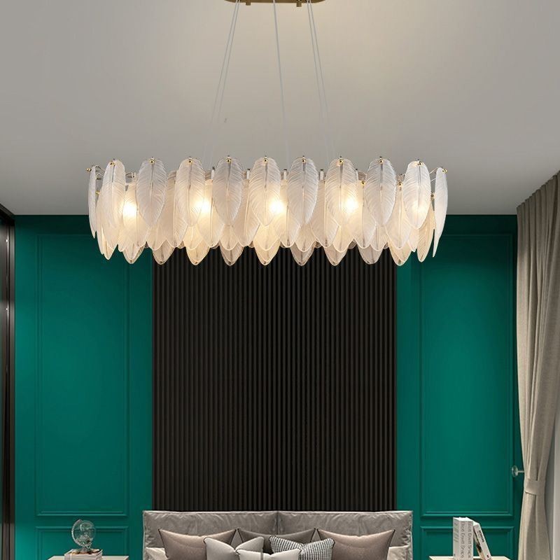Artistic Glass Chandelier Feather Round Pendant Lighting