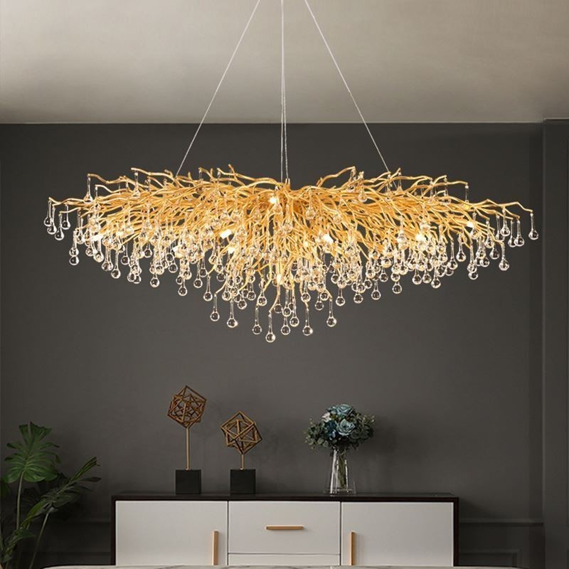 Luxury Crystal Chandelier Gold Modern Ceiling Hanging Lamp Dining