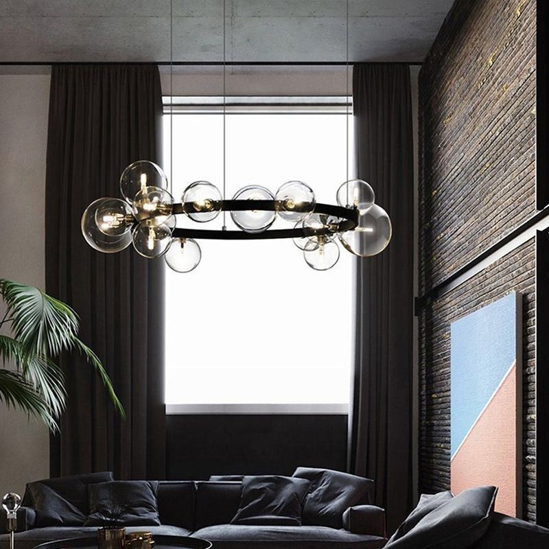 Modern Creative Metal Chandelier Transparent Glass Bubble Lamp