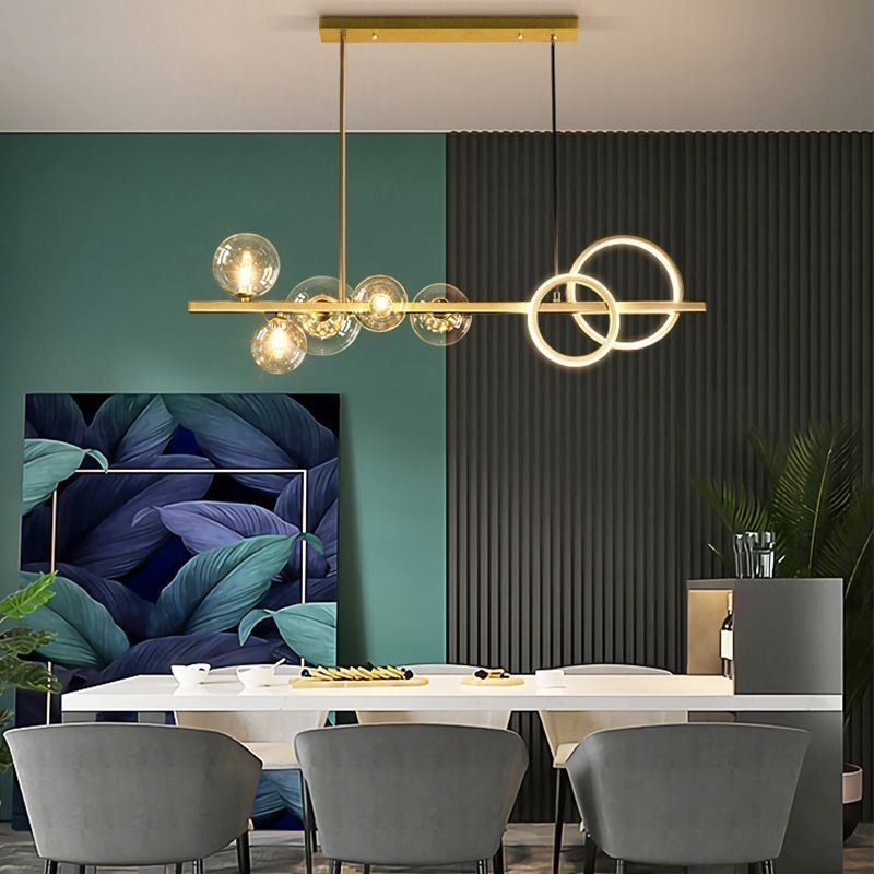 Modern Glass Bubble Pendant Light Black Long Bracket Lamps