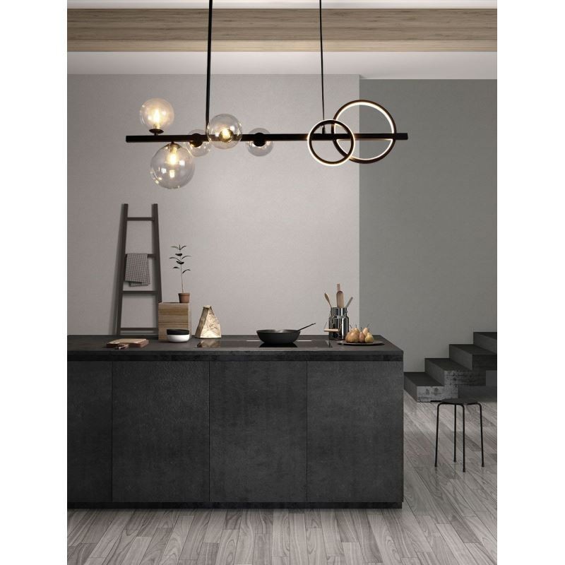 Modern Glass Bubble Pendant Light Black Long Bracket Lamps