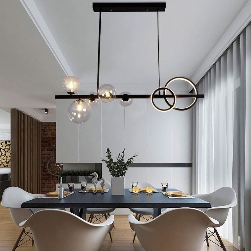 Modern Glass Bubble Pendant Light Black Long Bracket Lamps