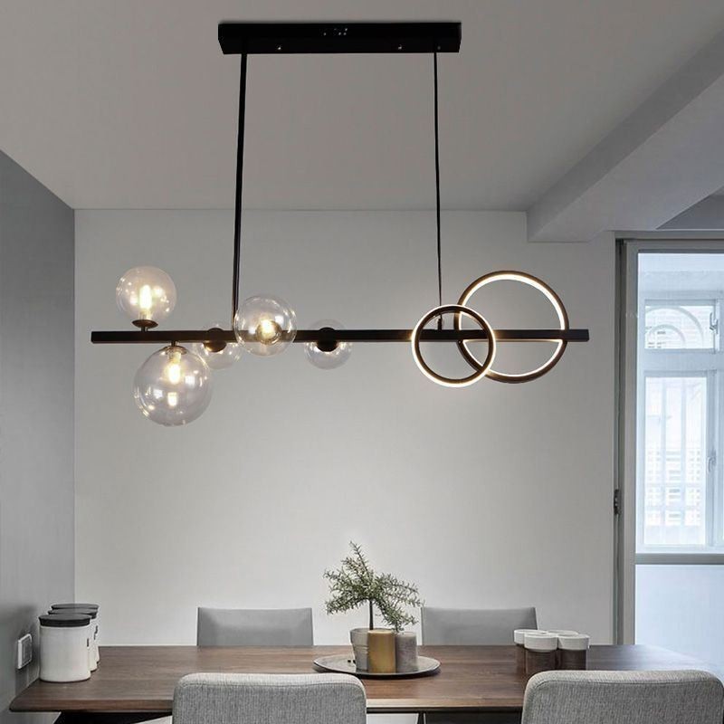 Modern Glass Bubble Pendant Light Black Long Bracket Lamps