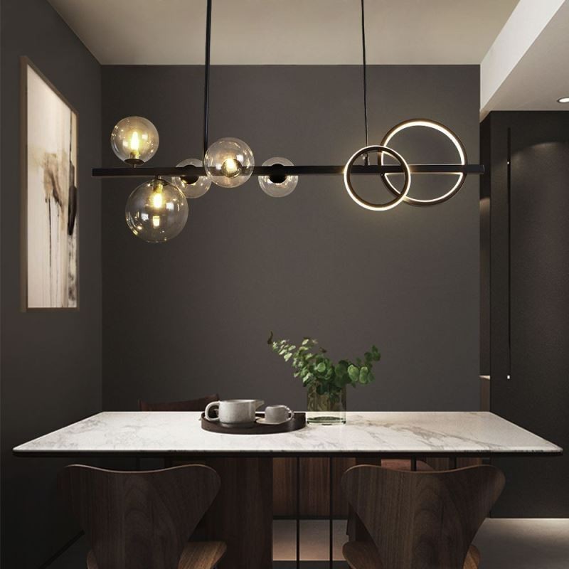 Modern Glass Bubble Pendant Light Black Long Bracket Lamps