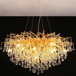 Nordic Crystal Chandelier Flower Round Shade Luxury Gold Pendant Light
