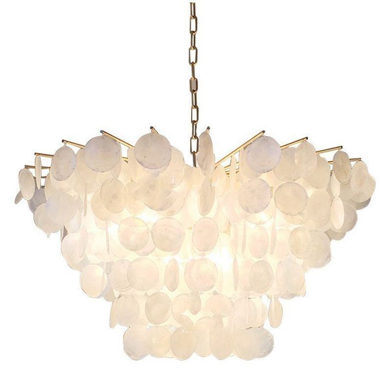 Natural Shell Chandelier Round Layered Hanging Light Dining