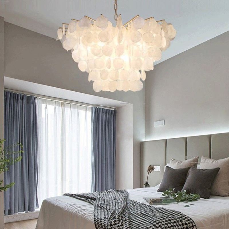 Natural Shell Chandelier Round Layered Hanging Light Dining