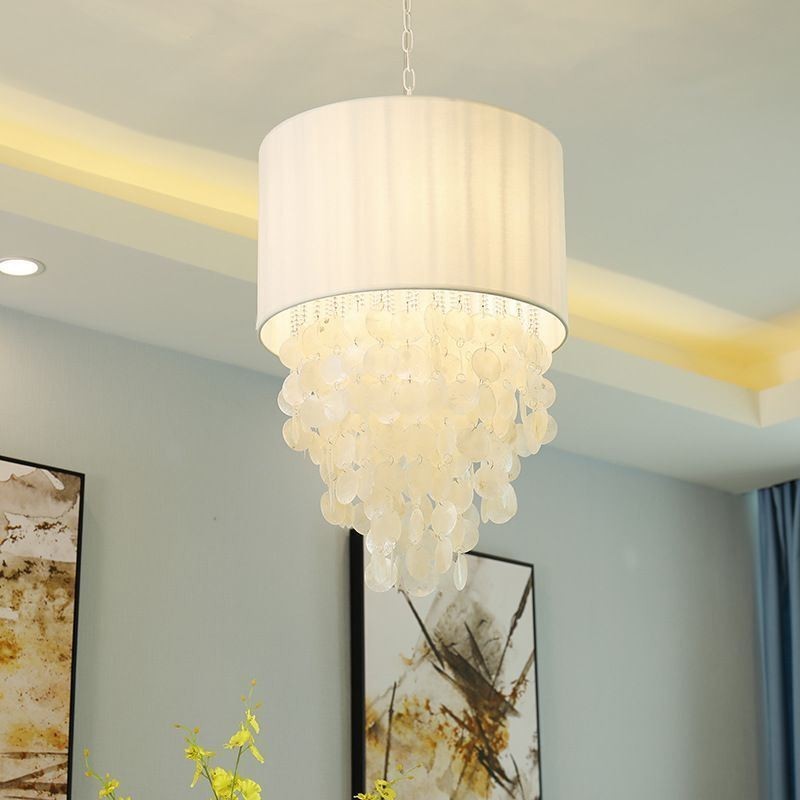 Contemporary Pendant Light Jellyfish Shells Lighting With Cylinder Lamp Shade