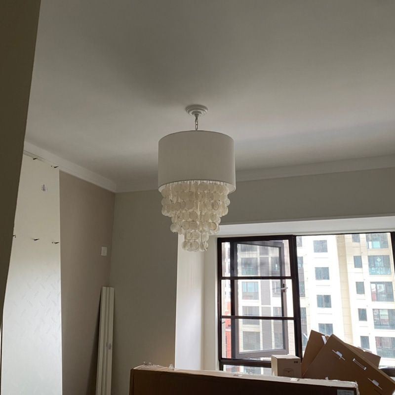 Contemporary Pendant Light Jellyfish Shells Lighting With Cylinder Lamp Shade