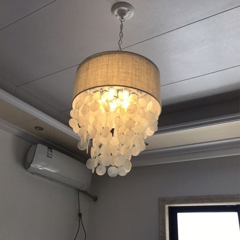 Contemporary Pendant Light Jellyfish Shells Lighting With Cylinder Lamp Shade