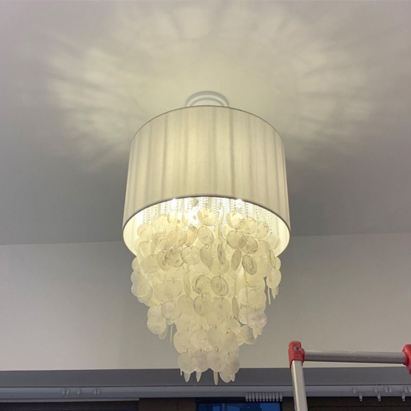 Contemporary Pendant Light Jellyfish Shells Lighting With Cylinder Lamp Shade