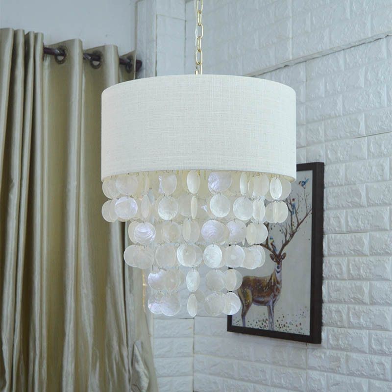 Contemporary Pendant Light Jellyfish Shells Lighting With Cylinder Lamp Shade