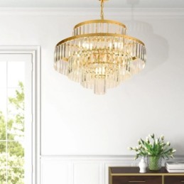 Gold Crystal Pendant Light 4 Tiers Ceiling Lighting 7 Lights