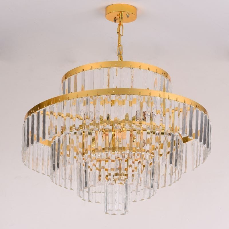 Gold Crystal Pendant Light 4 Tiers Ceiling Lighting 7 Lights