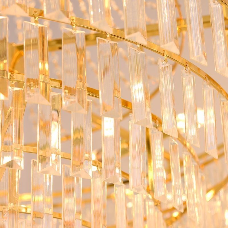 Gold Crystal Pendant Light 4 Tiers Ceiling Lighting 7 Lights