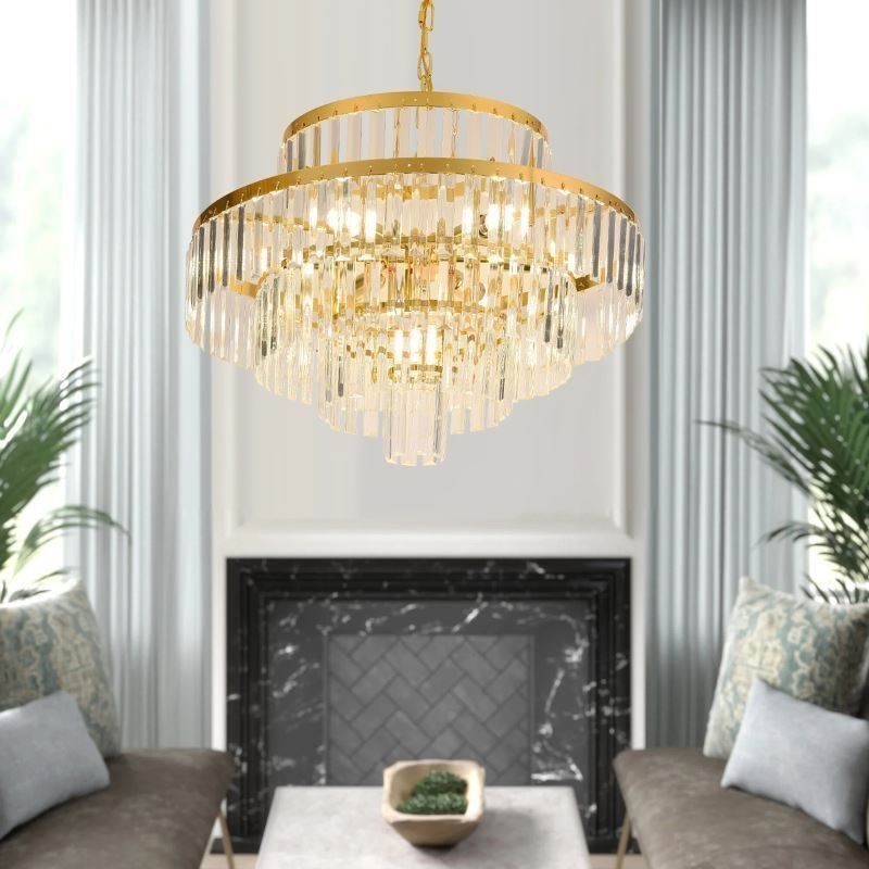 Gold Crystal Pendant Light 4 Tiers Ceiling Lighting 7 Lights