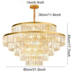 Gold Crystal Pendant Light 5 Tiers Ceiling Lighting 7 Lights
