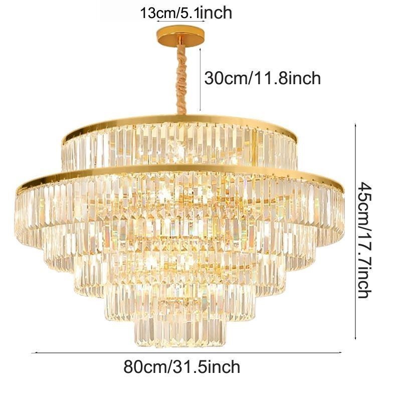Gold Crystal Pendant Light 5 Tiers Ceiling Lighting 7 Lights