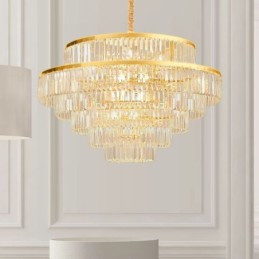 Gold Crystal Pendant Light 5 Tiers Ceiling Lighting 7 Lights
