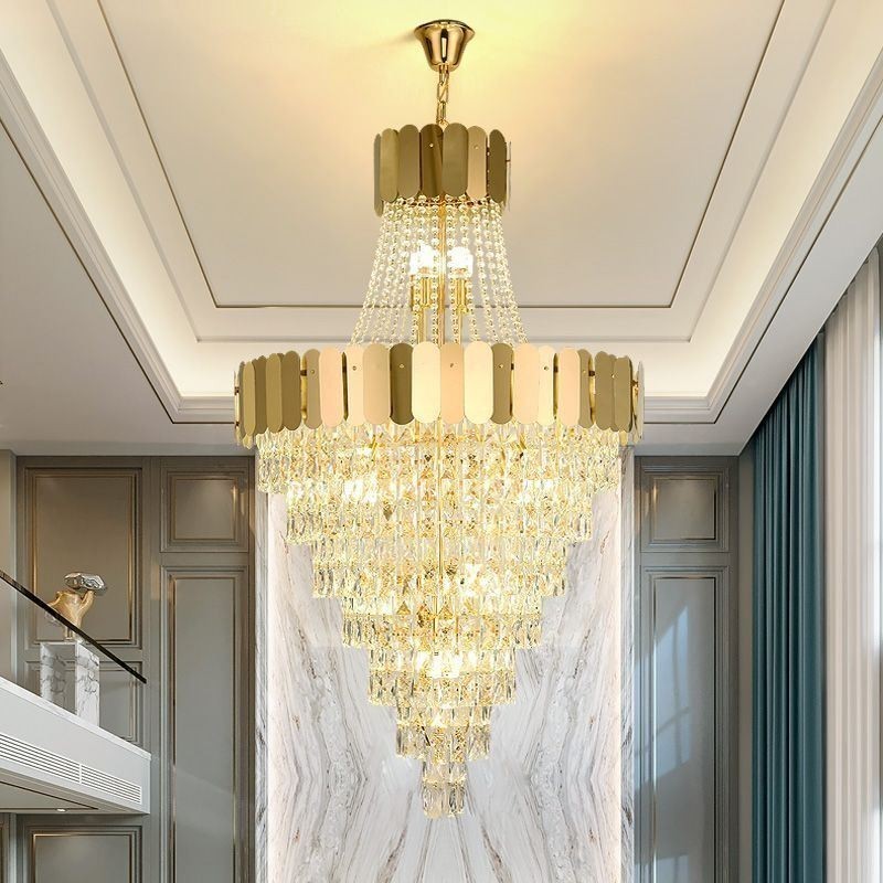 European Crystal Pendant Light Conical Hanging Lamp