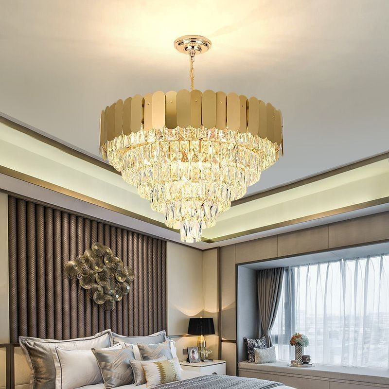 Modern Elegant Crystal Pendant Light Conical Ceiling Lamp
