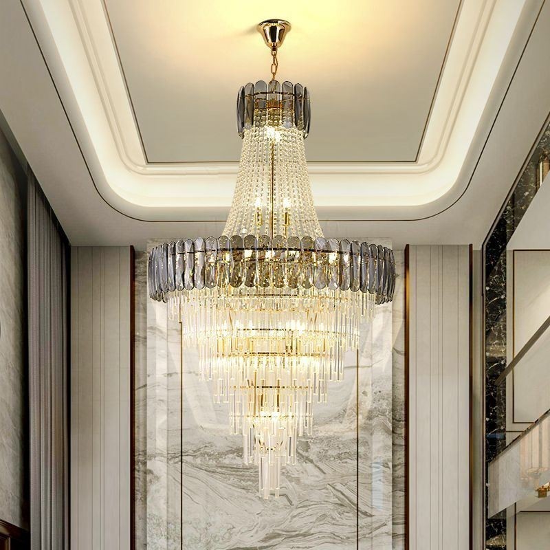 European Elegant Crystal Pendant Light Conical Ceiling Light