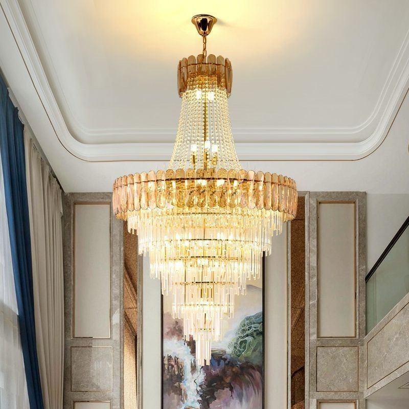 European Elegant Crystal Pendant Light Conical Ceiling Light